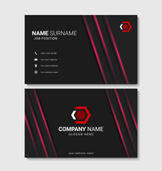 Canvas Print - Modern business card design. Futuristic black business card template with red outline. Creative print layout template. Vector illustration
