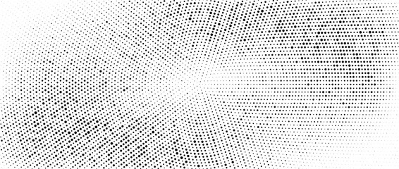 Poster - Radial halftone gradient background. Dotted concentric texture with fading effect. Black and white circle shade wallpaper. Grunge rough vector. Monochrome backdrop