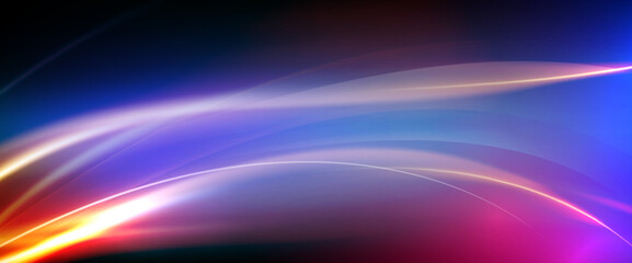 Poster - Glowing abstract wave abstract presentation background.Beautiful glow flare and spark. Magic of moving fast motion,horizontal light rays. Abstract neon color glowing lines futuristic background.Vector