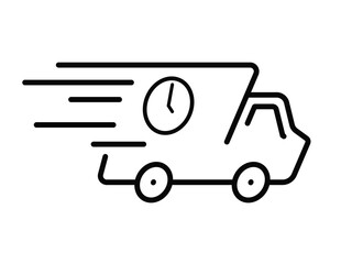 Fast delivery truck icon, express delivery,delivery truck fast delivery with clock symbol outline flat