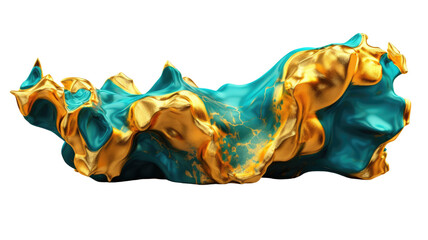 dimensional rift in gold and teal abstract colorful shape, 3d render style, isolated on a transparent background