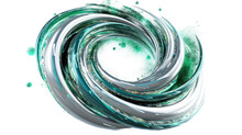Spiral Galaxy In Silver And Green Abstract Colorful Shape, 3d Render Style, Isolated On A Transparent Background