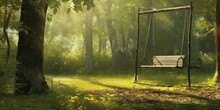 Sun-dappled Glade, A Solitary Swing Sways In The Gentle Breeze  Generative AI Digital Illustration Part#060623 