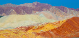 Fototapeta Tęcza - Panorama of the three layers of Rainbow mountains, Zhangye Danxia geopark, China