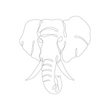 Elephant Head Line Art Icon. Continuous One Line Drawing Of Elephant Head. Elephant Head Outline Vector Illustration. Elephant Head Decorative Design. Vector Illustration