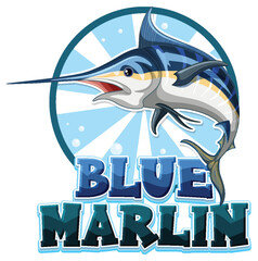 Wall Mural - Blue marlin fish logo with carton character