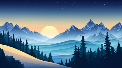 Wall Mural - 2d mountain night landscape background vector blue sky flat vector generated ai