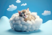 A Cute Little Baby Cat Sleeps On A Cloud. Generative AI