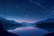 background view of shooting stars over anime lake