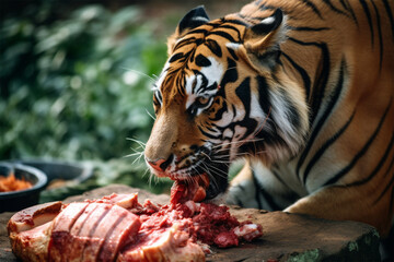 Wall Mural - a Sumatran tiger eating meat