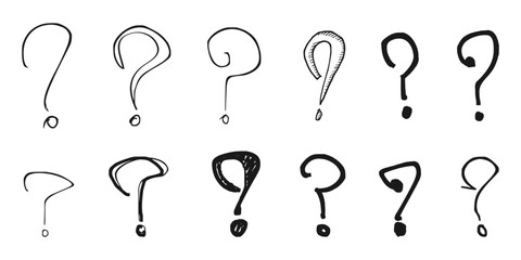 Poster - Set of hand drawn question marks. doodle questions marks. isolated on black and white. vector illustration