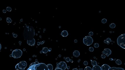 Wall Mural - bubble moves backwards, 3d water splash transparent isolated on black background.