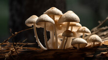 White Mushrooms In The Sunlight
