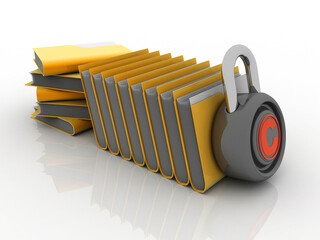 Poster - 3D rendering Yellow folder and lock. Data security concept