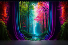 Beautiful Colorful Background Performance Show Stage With Landscape Forest Nature Concept Unique Decoration Style