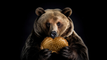 a bear holding a honeycomb