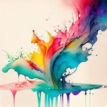 Colored Ink Dancing On A White Background, Generative AI Illustration	