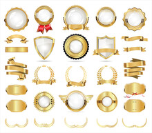 Collection Of  Gold Laurel Wreath Badges And Labels  Vector Illustration