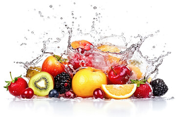 Wall Mural - Ai generative. Fresh fruits  in water splash  on white