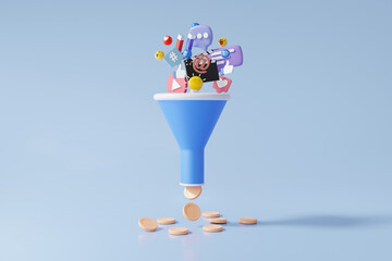 Poster - Digital marketing buys CRO or Conversion rate optimization. analytics management development on platform social media internet online business on sky blue background. 3d render illustration