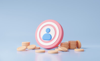 Poster - Leadership management vision idea target successful grow planning business financial growth investment finance education concept. achievement strategy on sky blue background. 3d render illustration