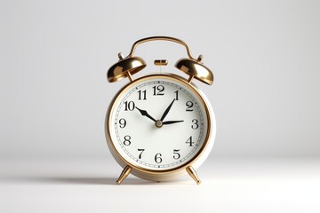 Gold alarm clock on white background. Generative AI