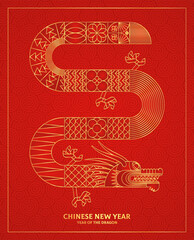 Wall Mural - Chinese dragon greeting card. Geometric shapes, modern geometry design.