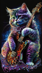 Sticker - Cat rocker alcohol ink Generative AI