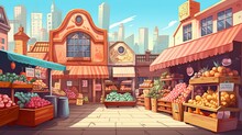 Abstract Background City Market. An Illustration Capturing The Vibrant Atmosphere Of A City Market, Featuring An Abstract Background And Creative Banner Design. Generative AI.