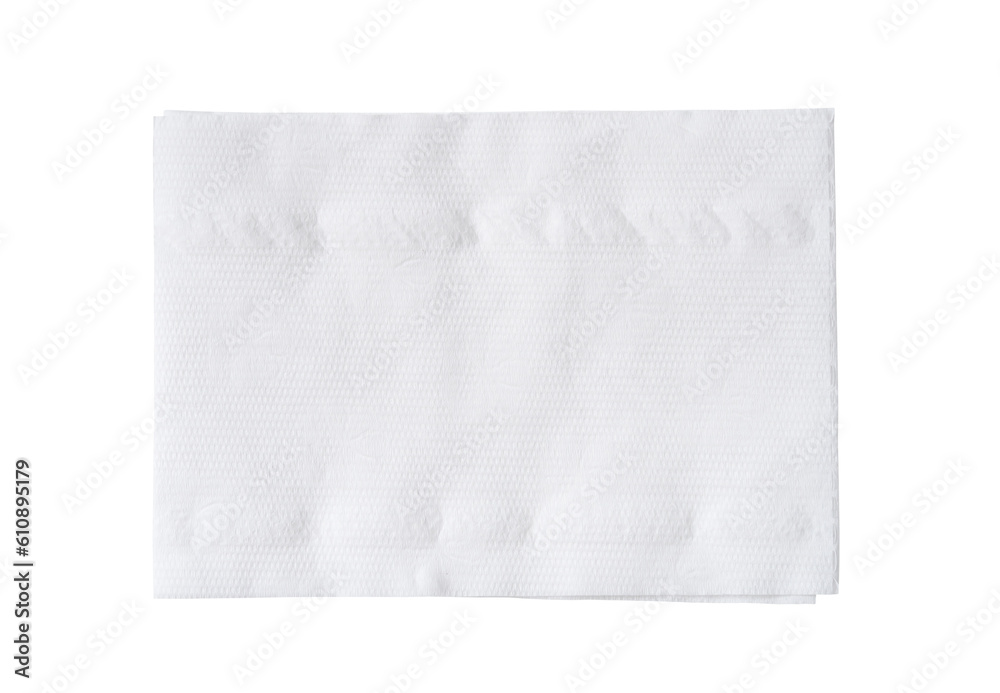 Top view of folded white tissue paper or napkin isolated on white background with clipping path in png file format.