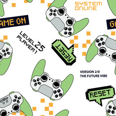 Canvas Print - Abstract Seamless hand drawn pattern with joystick. Gamer elements for boy t-shirt design. Repeat print with gamepad sign for boys textile and more
