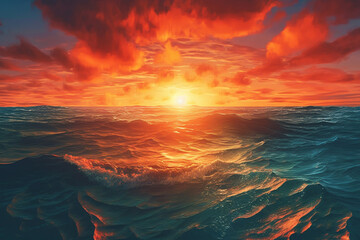 Poster -  A captivating photograph of a sunset casting vibrant hues across the horizon, symbolizing hope and the promise of a new day. Generative AI technology.