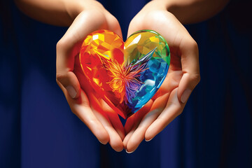 Aufkleber -  A digital artwork featuring hands holding a heart-shaped symbol, expressing love, compassion, and the power of hope to unite and heal.  Generative AI technology.
