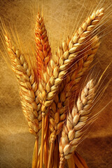 Aufkleber -  An artistic illustration of wheat ears against a textured background, showcasing the intricate details and unique shapes of the grain.  Generative AI technology.