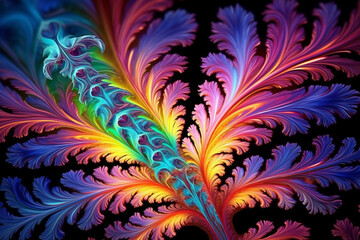 Poster - A digital fractal art image inspired by a leaf's intricate patterns, with intricate fractal shapes and mesmerizing color gradients.  Generative AI technology.