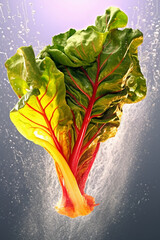 Aufkleber - An abstract surreal photograph of a Swiss chard splashed in bright paint, symbolizing freshness and health.  Generative AI technology.