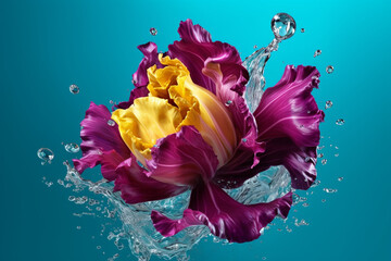 Poster - An vibrant photograph of a Radicchio splashed in bright paint, symbolizing freshness and health.  Generative AI technology.