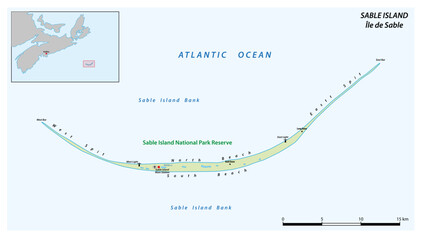 Wall Mural - Vector map of the Sable Island in the Atlantic Ocean, Nova Scotia, Canada
