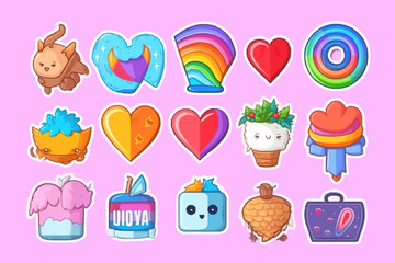 Aufkleber - Happy Pride LGBTQ element set. Pride month badges, gender equality, sticker, rights concept. Generative AI