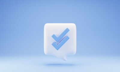 Poster - 3d rendering chat bubble with checklist icon isolated on blue background