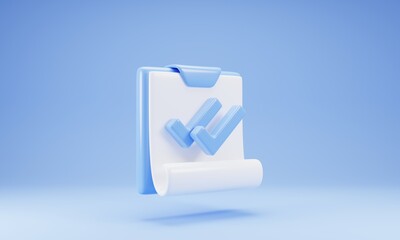 Poster - 3d rendering clipboard with blue checklist icon isolated on blue background. 3d illustration