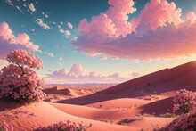 Die Magie Der Trockenen Landschaft: Blumenpracht Im Sonnenuntergang - Generative AI 2