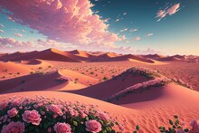 Verborgene Schönheit Der Wüste: Blumen In Voller Pracht Im Licht Der Dämmerung - Generative AI 2