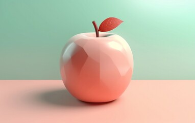 Wall Mural - Pink 3d apple on a green background. Generative AI technology