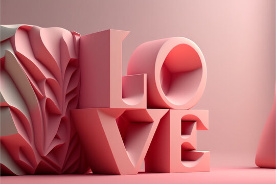 Schriftzug Buchstaben in 3D Text mit Wort LOVE zum Valentinstag und Muttertag für verliebte Menschen, ai generativ