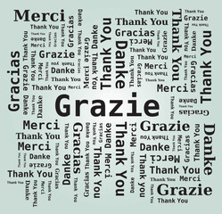 Wall Mural - Merci - Thank You - Danke - Grazie - Gracias Nuage de Mots 5 Langues Français Anglais Italien Allemand Espagnol Fond Clair Vecteur