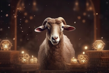 Eid al Adha Mubarak Islamic festival social media banner and Eid Mubarak Post Template sheep and lamb