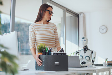 Wall Mural - AI and employment: business woman losing her job