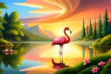 A Pink Flamingo In The Lake, Created With Generative AI.