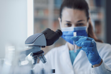 Wall Mural - scientist examining samples under a microscope